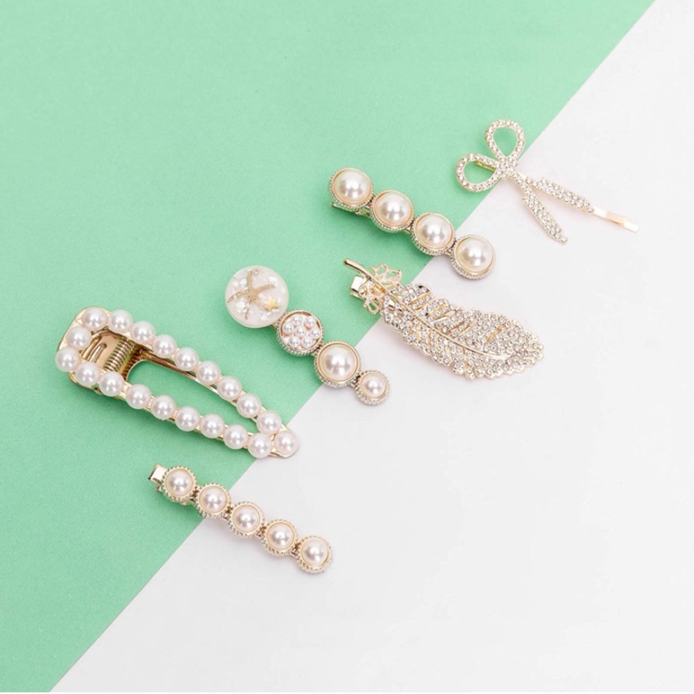 6 Pcs Set Pearls Hair Accessories/Snap Hairpin - Picture 3 of 6